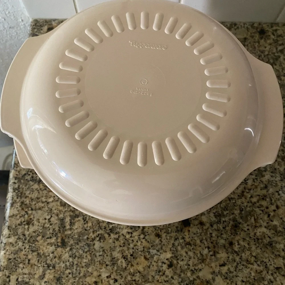 Vintage Tupperware 3pc Almond Microwave Stackable Cooker 1 3/4Qt and 3Qt Bowls